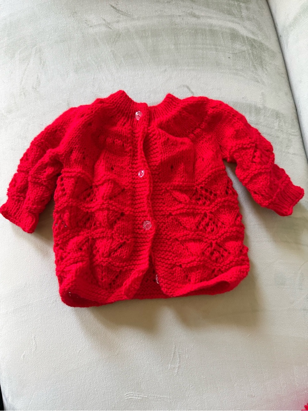 Red Knit Button-Up Baby Cardigan